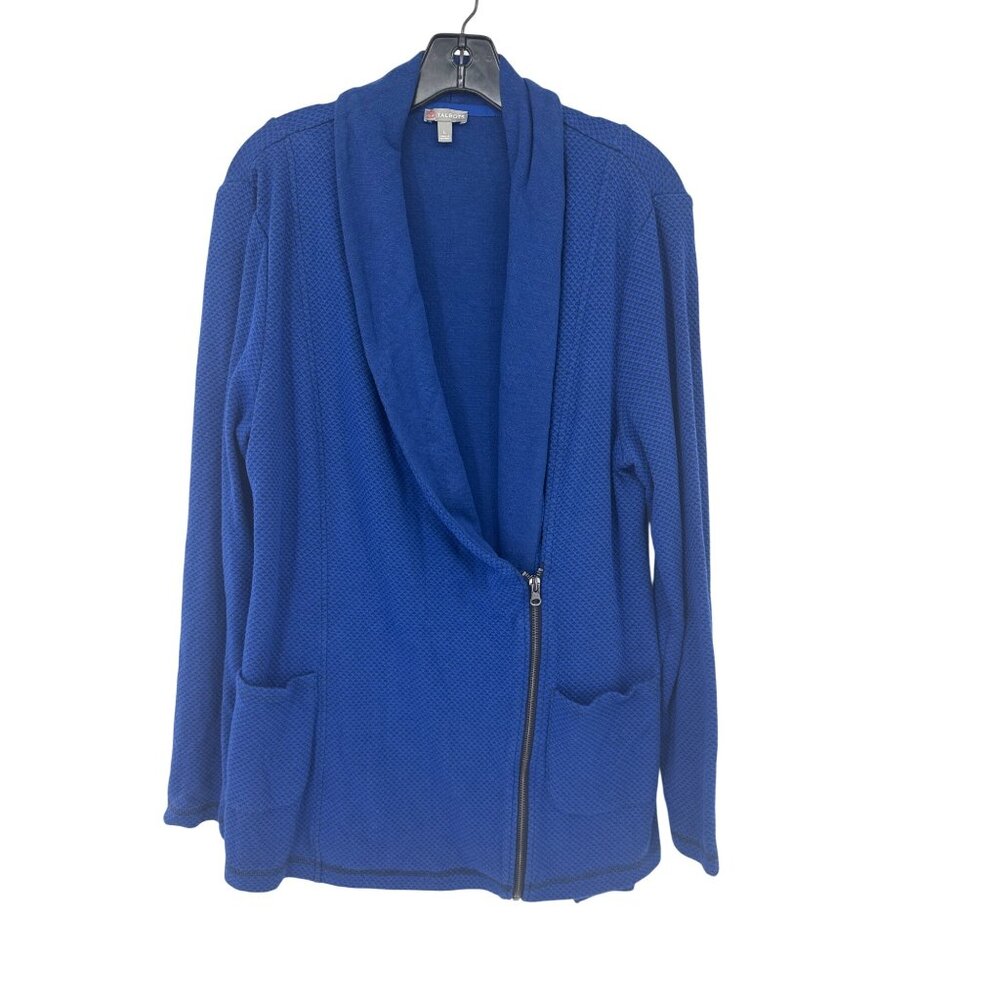 Talbots Womens Blue Textured Knit jacket Zipper Pockets Size Large cotton